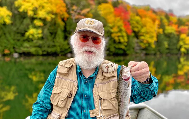 Jack Candon displays his catch at the Lake Mitchell Trout Club in Sharon, Vt., in Sept. 2020. Jack was a long-time member of the club. (Family photograph)
