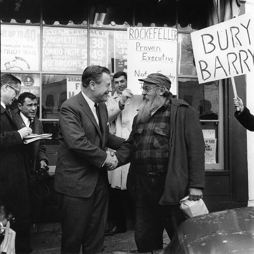 Republican presidential candidate Nelson Rockefeller campaigns in the Upper Valley in 1964. (Valley News - Larry McDonald) Copyright Valley News. May not be reprinted or used online without permission. Send requests to permission@vnews.com.