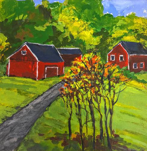 A homestead that Gaal Crowl painted for Bugbee Senior Center's Bad Art Fundraiser. Crowl, a professional artist who paints under the last name Shephard, painted the homestead using her left hand to make it 