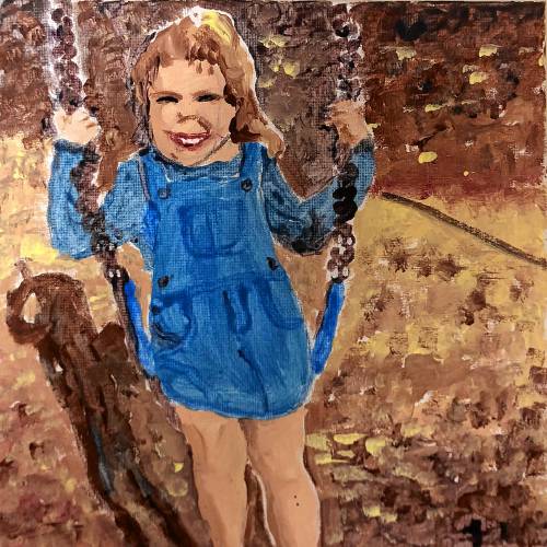 A portrait of a girl named Anna that Eleanor Zue, a social worker at Bugbee Senior Center, painted as part of the organization's Bad Art Fundraiser. (Courtesy Bugbee Senior Center)