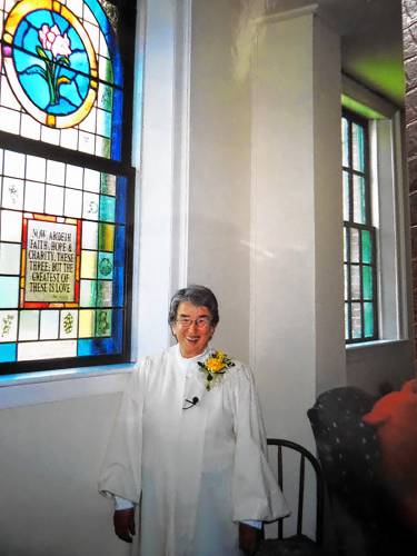Bertha Brown as pastor of the Timothy Frost Methodist Church in Thetford Center, Vt., in 2004. She was appointed to the position in 1994. (Family photograph)