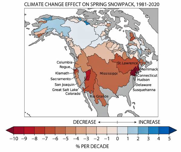 Researchers studied how spring snowpack is changing in watersheds across North America. (Courtesy Dartmouth College)