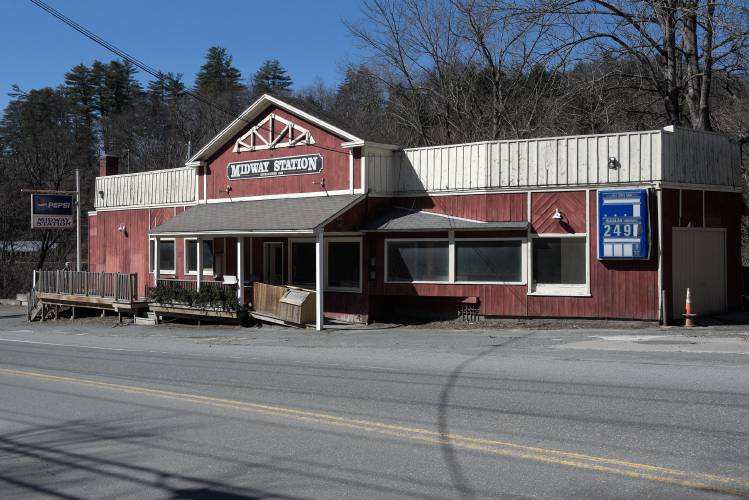 The Tracy's Midway Station building in Sharon, Vt., was built in 1926 and served as a garage until 1986 when it became a convenience store, and closed in 2021. Joel Senger, a former boat-builder who moved with his family to Sharon in 2022, is converting the building into multiple commercial spaces. 