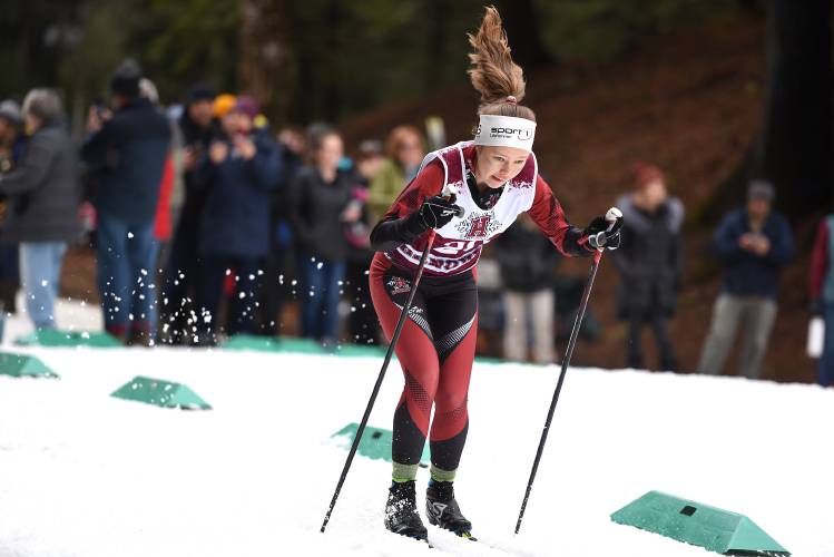 Hanover's Heidi Davis starts her race in the NHIAA D-II Nordic Ski Championship in Hanover, N.H., on Wednesday, March 6, 2024.   (Valley News - Jennifer Hauck) Copyright Valley News. May not be reprinted or used online without permission. Send requests to permission@vnews.com.