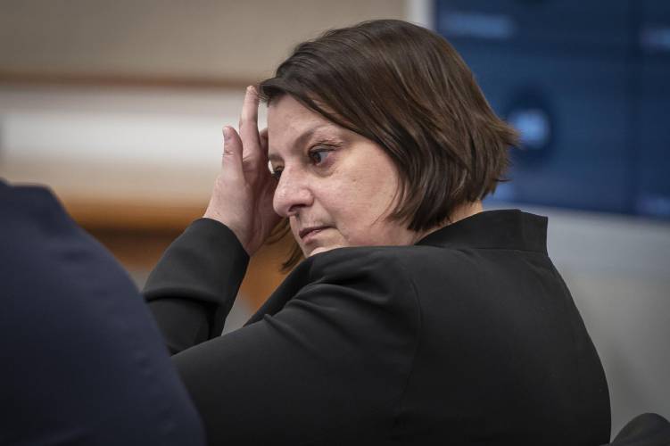 Addison County State’s Attorney Eva Vekos is arraigned on a DUI charge in Addison County Superior criminal court in Middlebury on Monday, Feb. 12, 2024. (VtDigger - Glenn Russell)