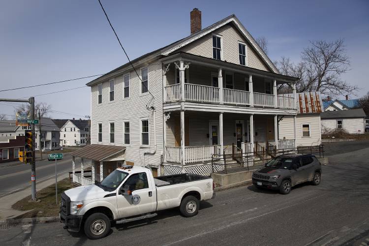 A six-unit apartment building on the corner of Maple Street and Seminary Hill Road in West Lebanon, N.H., on Friday, March 22, 2024. The building was declared unsafe for human habitation, forcing residents to find new places to live in early March. (Valley News / Report For America - Alex Driehaus) Copyright Valley News. May not be reprinted or used online without permission. Send requests to permission@vnews.com.