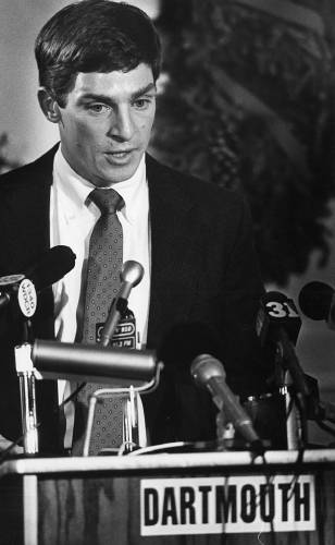 Buddy Teevens answers questions on Dec. 24, 1986, at a news conference announcing he will be Dartmouth College's next head football coach. Teevens is a Dartmouth graduate and is currently the head coach at the University of Maine. (Valley News - Dan Hunting) Copyright Valley News. May not be reprinted or used online without permission. Send requests to permission@vnews.com.
