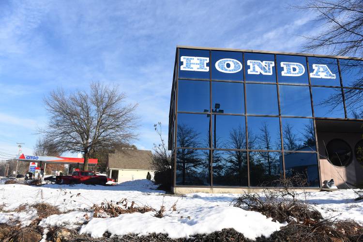 A developer is seeking to build a restaurant and entertainment gaming center in  the former Gerrish Honda building in Lebanon, N.H. (Valley News - Jennifer Hauck) Copyright Valley News. May not be reprinted or used online without permission. Send requests to permission@vnews.com.