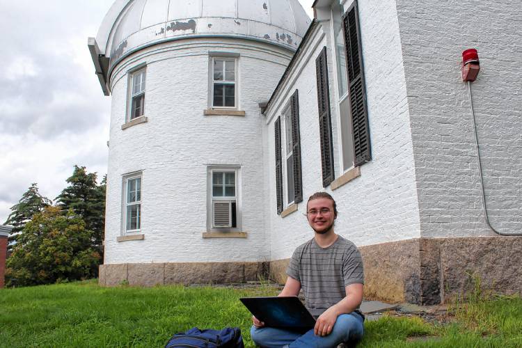 Jack Duranceau outside the Shattuck Observatory at Dartmouth College on Monday, Aug. 21, 2023. (VtDigger - Max Scheinblum)