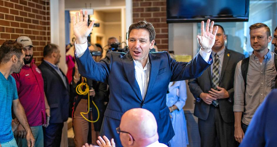 Florida Gov. Ron DeSantis says hello to the patrons at the Windmill Restaurant on Tuesday morning, August 1, 2023.