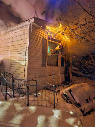 Four people were displaced when a fire damaged a mobile home on Orange Road in Canaan, N.H., on Jan. 22, 2024. (Courtesy Canaan Fire Department)