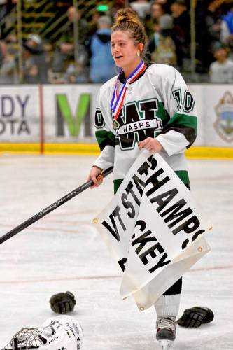 Hannah Gubbins and the Woodstock High girls ice hockey team are aiming for a third consecutive Vermont Division II title. (Valley News - Tris Wykes) Copyright Valley News. May not be reprinted or used online without permission. Send requests to permission@vnews.com.