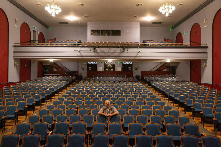 Executive Director Joe Clifford sits in the theater of the Lebanon Opera House in Lebanon, N.H., on Wednesday, August 2, 2023. The opera house will close for five months starting on August 14 to undergo a $3.1 million renovation that includes adding concessions and an updated ticket booth, as well as replacing the theater seats and updating decor. “I think of it as a facelift,” Clifford said. (Valley News / Report For America - Alex Driehaus) Copyright Valley News. May not be reprinted or used online without permission. Send requests to permission@vnews.com.