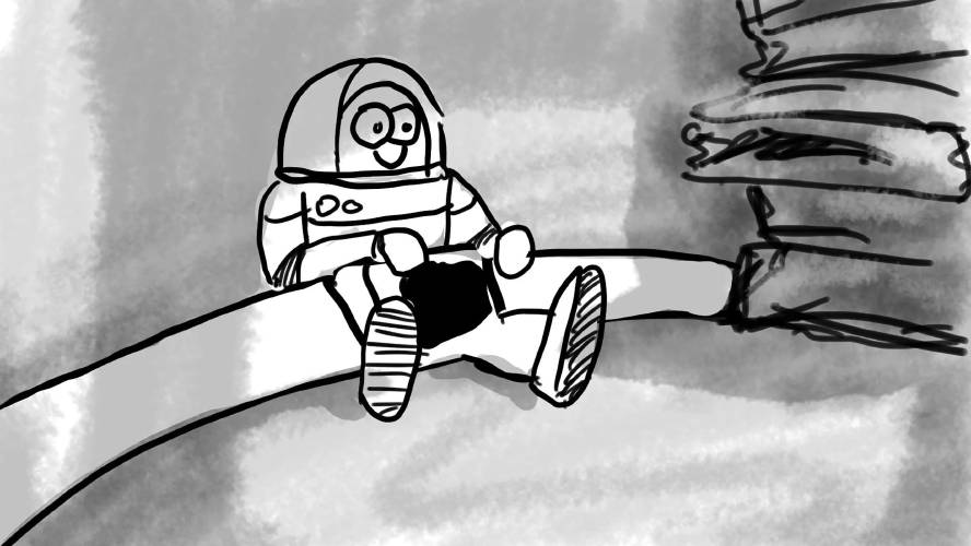 A still featuring Tobi Mueller's interpretation of Buzz Lightyear that is part of a scene JAM campers and staff members contributed to 