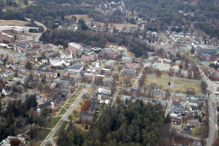 Dartmouth College's Hanover, N.H., campus is seen from the air on Saturday, Dec. 9, 2017. (Valley News - Charles Hatcher) Copyright Valley News. May not be reprinted or used online without permission. Send requests to permission@vnews.com.