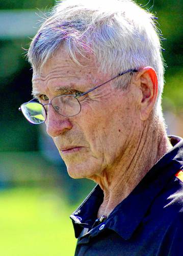 Larry McElreavy, Newport High's head football coach on Sept. 9, 2015, in Newport, N.H.
