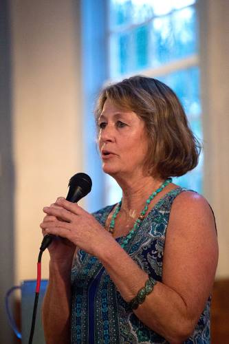 Grafton County Register of Deeds Kelley Monahan speaks at the Grafton County Primary Candidates Forum in Canaan, N.H., on Aug. 27, 2018. Monahan faces a primary challenge from fellow Democrat Liz Gesler. (Valley News - Geoff Hansen) Copyright Valley News. May not be reprinted or used online without permission. Send requests to permission@vnews.com.