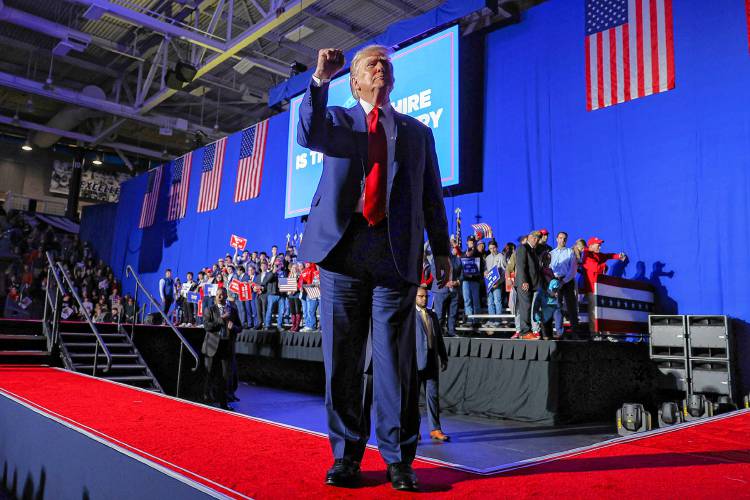 Former President Donald Trump speaks at a campaign rally, Saturday, Dec. 16, 2023, in Durham, N.H. (AP Photo/Reba Saldanha)