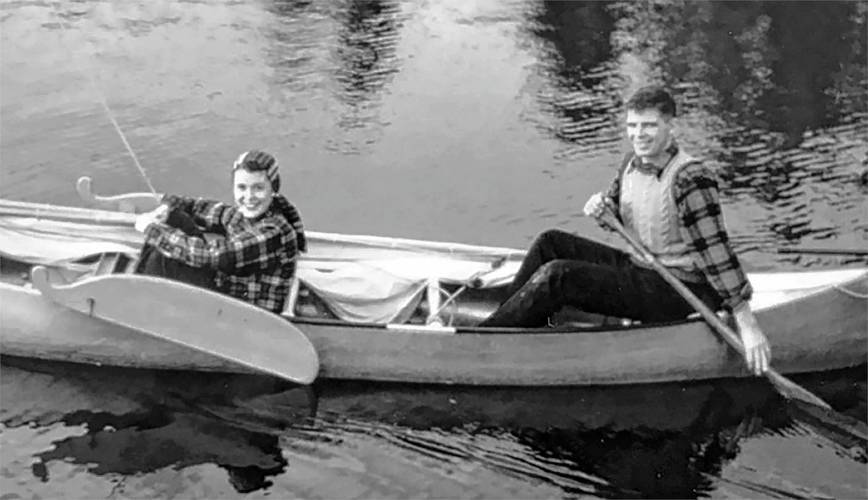 Bob Dean and his wife, Nancy, canooing on their honeymoon in Maime, 1951. (Family photograph)