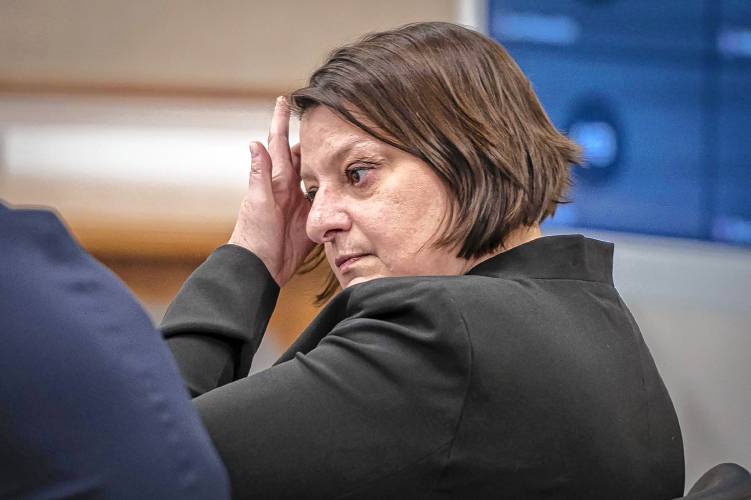 Addison County State’s Attorney Eva Vekos is arraigned on a DUI charge in Addison County Superior criminal court in Middlebury on Feb. 12, 2024. (VtDigger - Glenn Russell)
