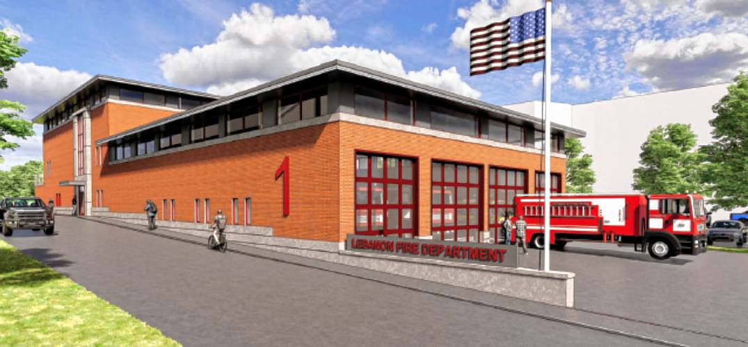 An artist's rendering of the proposed fire station that would replace the existing station in downtown Lebanon. (Courtesy Lavallee|Brensinger Architects)