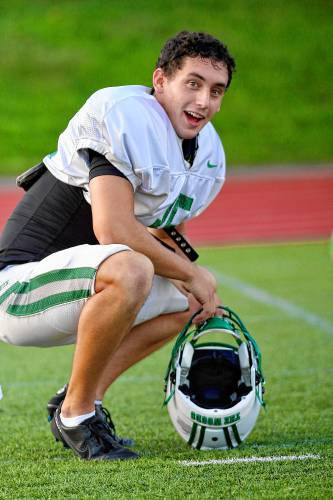 Dartmouth College place kicker Owen Zalc during a Sept. 13, 2023, practice on Memorial Field in Hanover, N.H.