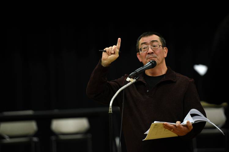 Orford Road Committee Chairman Charles Smith Jr. makes a point about an article during discussions at the Orford Town Meeting on Tuesday, March 12, 2024 in Orford, N.H. (Valley News - Jennifer Hauck) Copyright Valley News. May not be reprinted or used online without permission. Send requests to permission@vnews.com.
