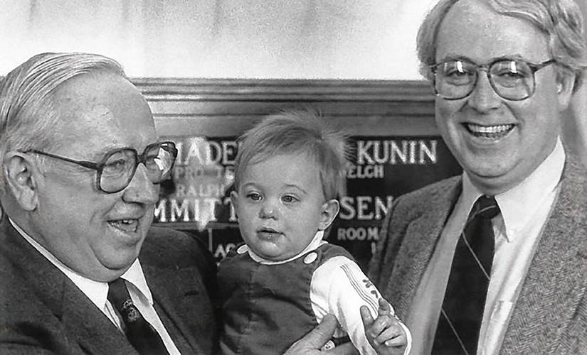 Jack Candon, right, stands with his father, Thomas H. Candon, who holds Jack's son Patrick at the House of Representatives in February 1985, when both Jack and his father were serving as state representatives. Jack, represented Norwich from 1983 to 1988, while his father represented part of Rutland for 20 years, beginning in 1966. (Courtesy photograph)